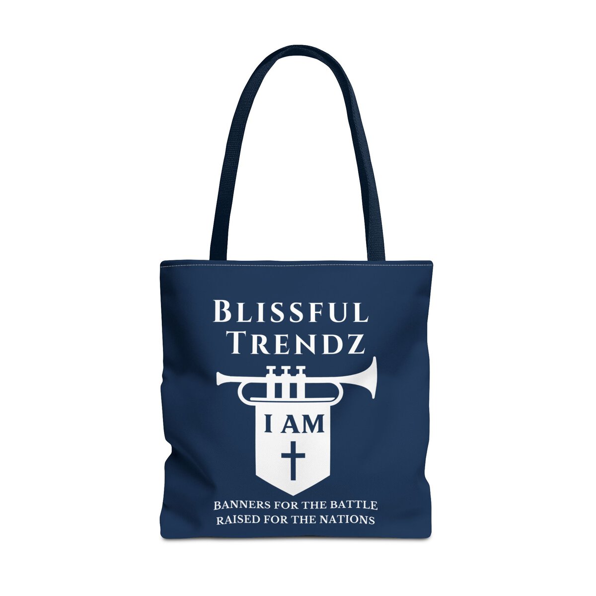 Blissful Trendz - I AM - Banners For The Battle - Raised For The Nations - NVY/WHT - Tote Bag (AOP) - Image 10