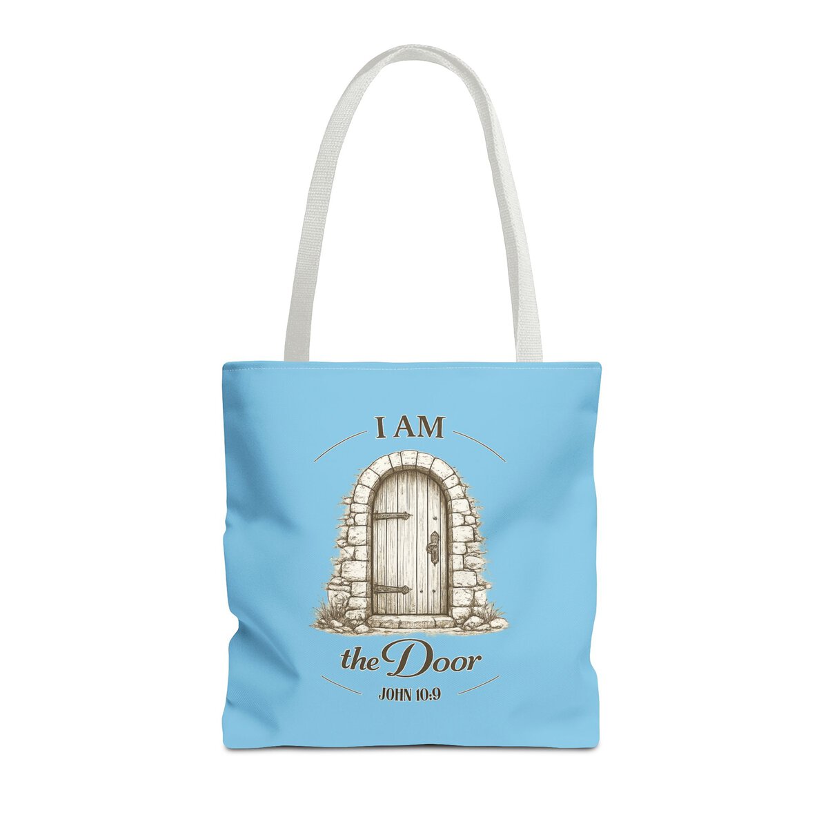 I AM THE DOOR - JOHN 10:9 - SKY BL - Tote Bag (AOP) - Image 3