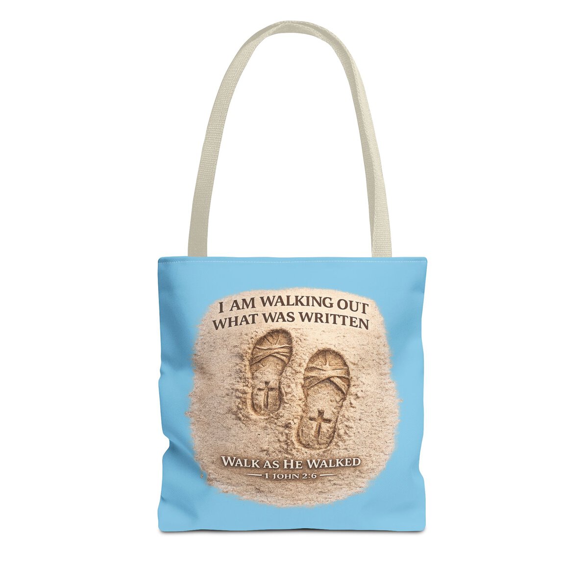 I AM WALKING OUT WHAT WAS WRITTEN - WALK AS HE WALKED - 1 JOHN 2:6 - SKY-BLE - Tote Bag (AOP)