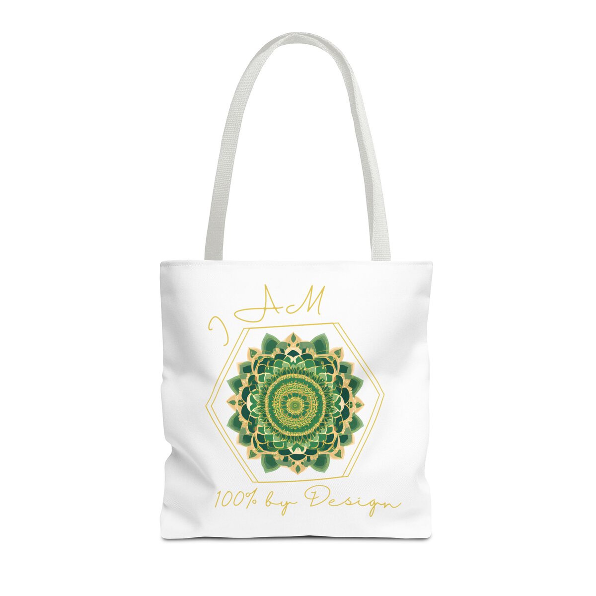 I AM 100% By Design - MNDLA - GRN - WHT - Tote Bag (AOP) - Image 3