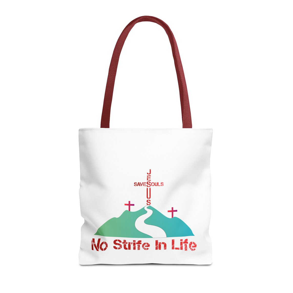 Jesus Saves Souls - No Strife In Life - RD/GRN - WHT - Tote Bag (AOP) - Image 3
