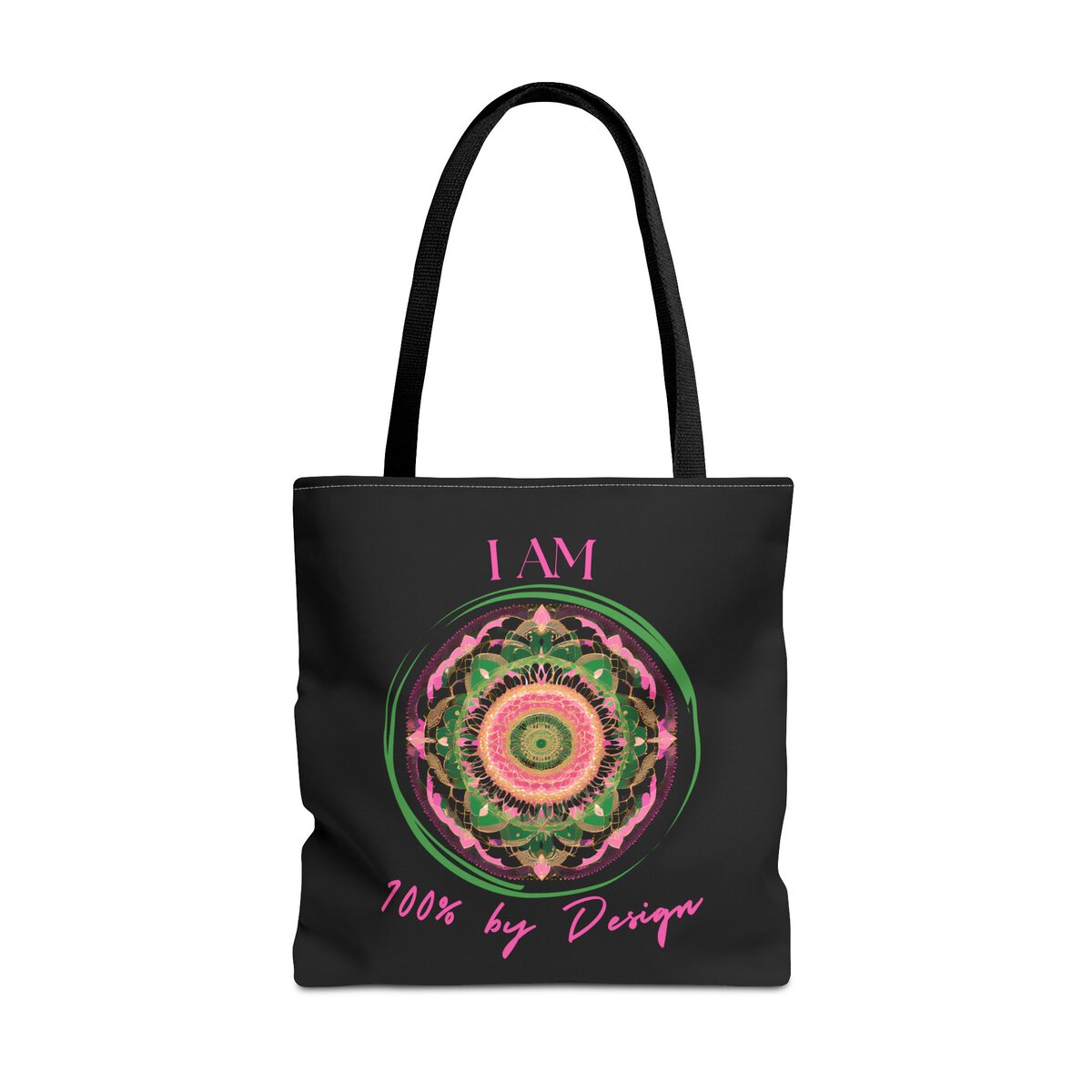 I AM 100 By Design - MNDLA - PNK - BLK - Tote Bag (AOP) - Image 5