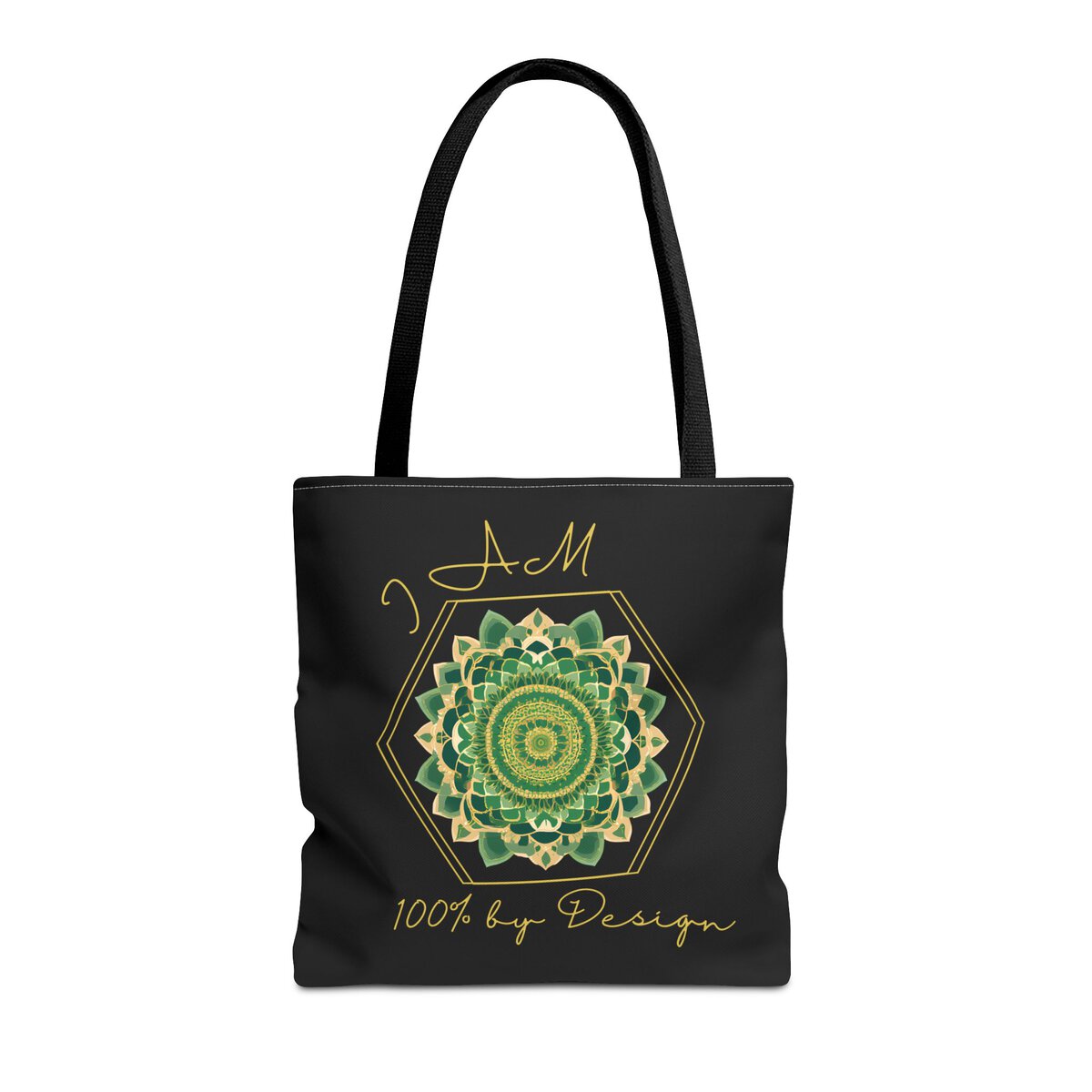 I AM 100% By Design - MNDLA - GRN - BLK - Tote Bag (AOP) - Image 3
