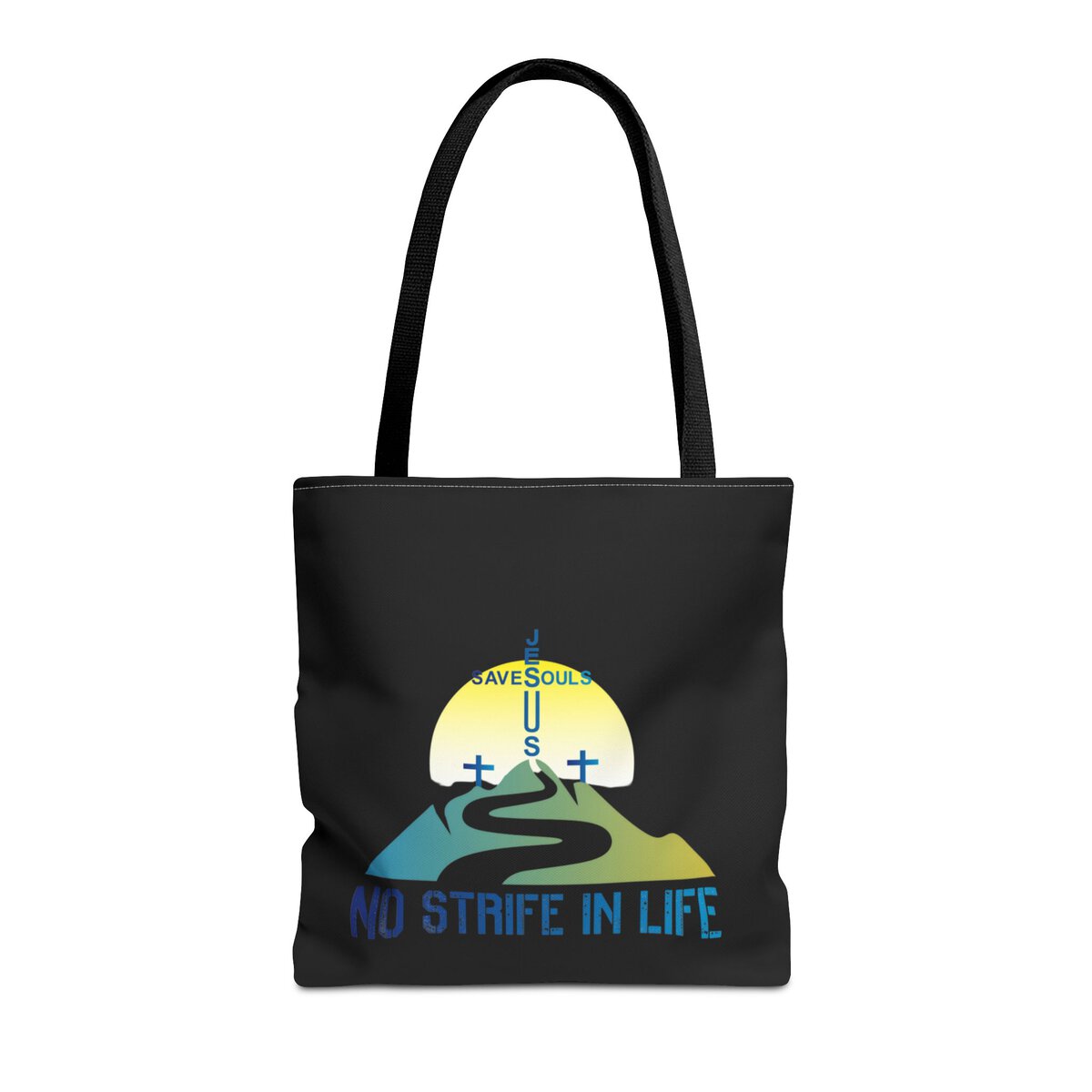 Jesus Saves Souls - No Strife In Life - BL/GRN - BLK - Tote Bag (AOP) - Image 3