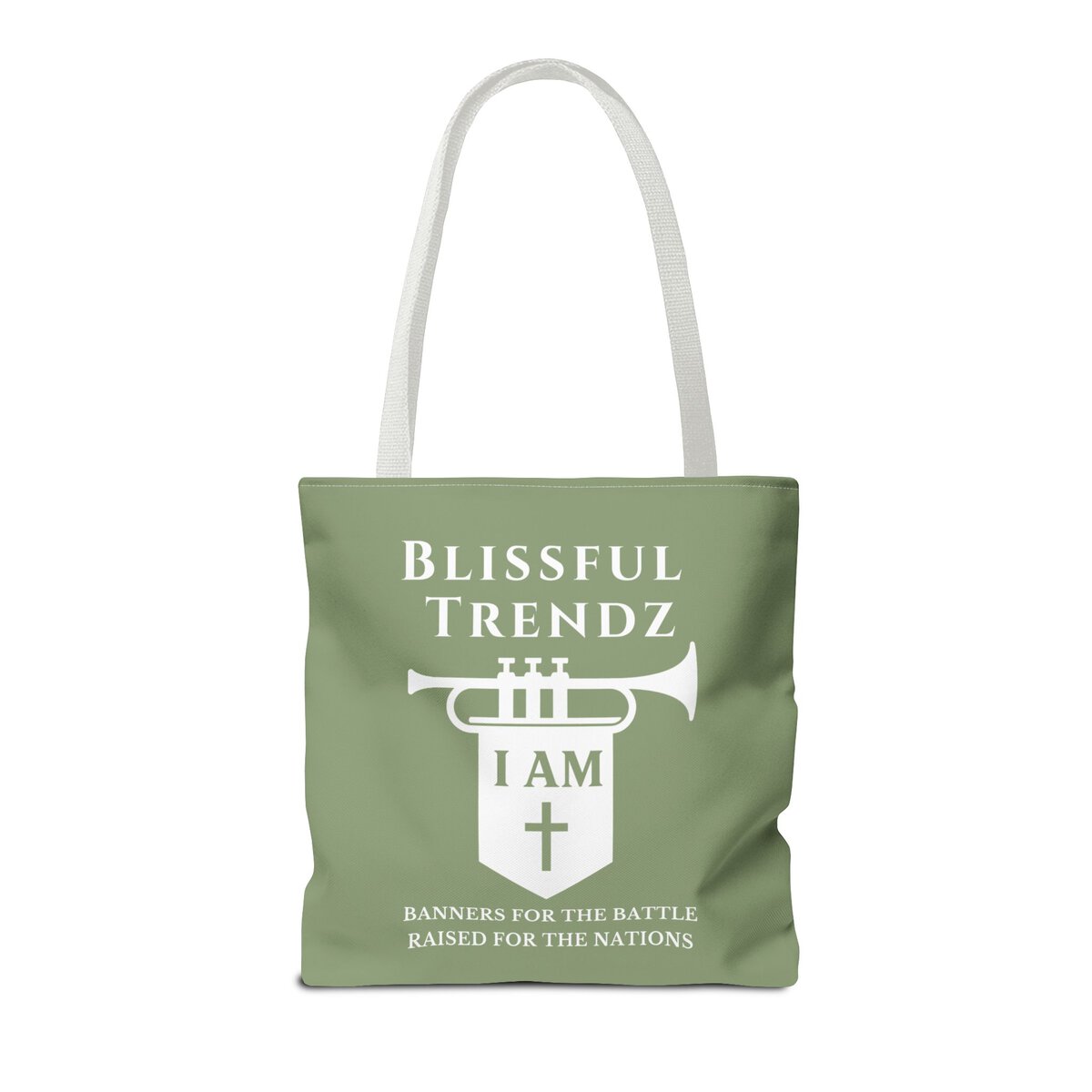 Blissful Trendz - I AM - Banners For The Battle - Raised For The Nations - WHT/SAGE - Tote Bag (AOP) - Image 4