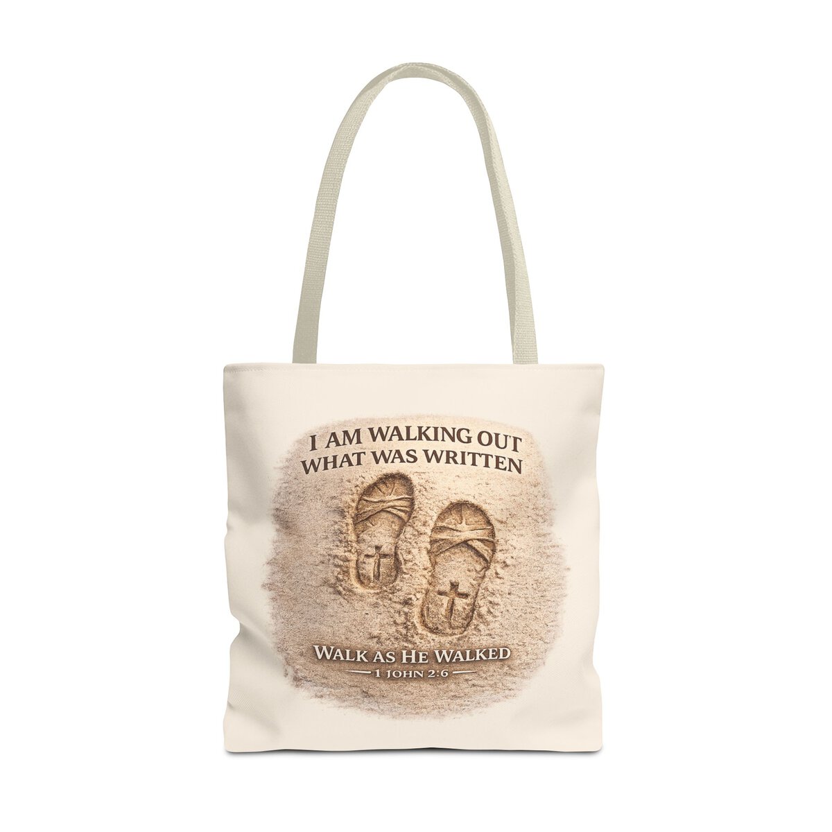 I AM WALKING OUT WHAT WAS WRITTEN - WALK AS HE WALKED - 1 JOHN 2:6 - BGE - Tote Bag (AOP) - Image 5