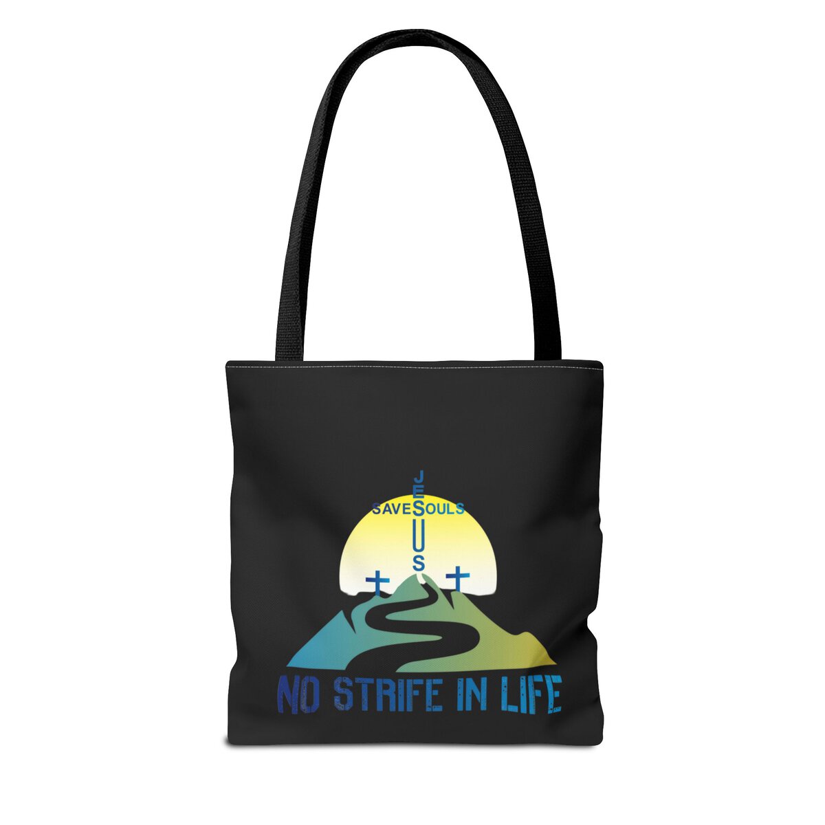 Jesus Saves Souls - No Strife In Life - BL/GRN - BLK - Tote Bag (AOP) - Image 2