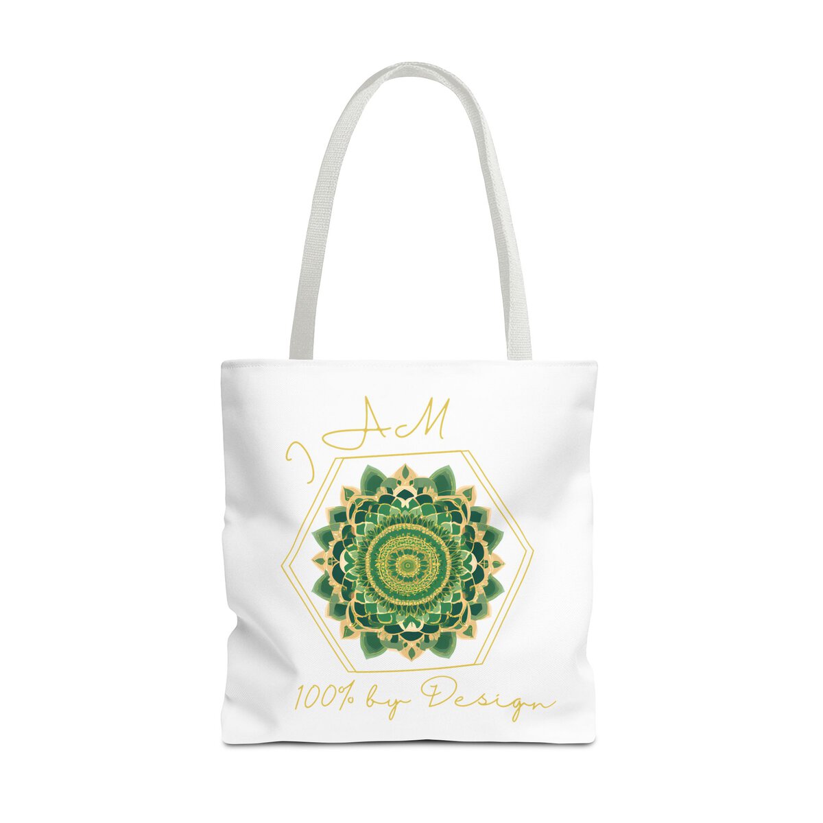 I AM 100% By Design - MNDLA - GRN - WHT - Tote Bag (AOP) - Image 5