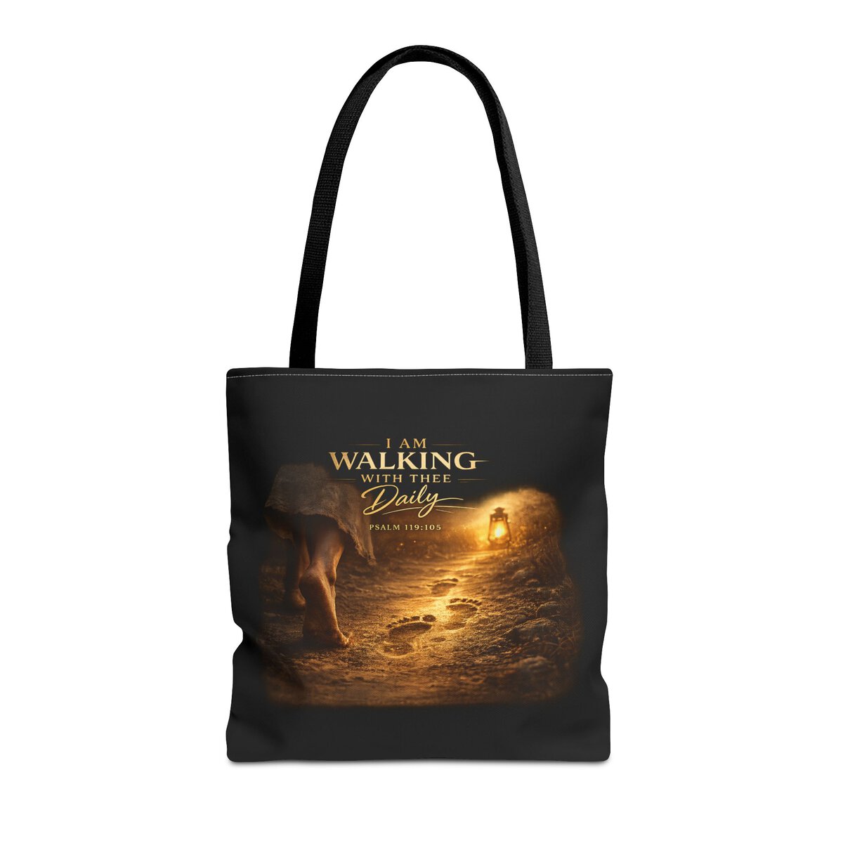 I AM WALKING WITH THEE DAILY - PSALM 119:105 - FOOTSTEPS - Tote Bag (AOP) - Image 3