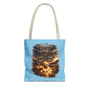 I AM WALKING WITH THEE DAILY - PSALM 119:105 - SCRIPTURE - SKY-BL - Tote Bag (AOP)