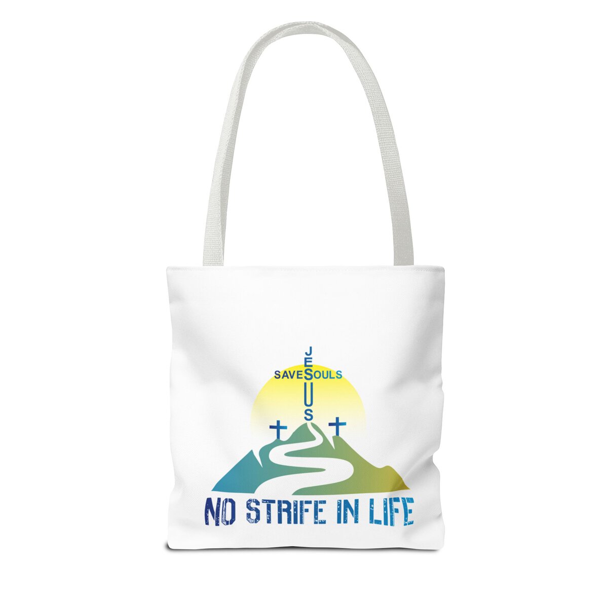 Jesus Saves Souls - No Strife In Life - BL/GRN - WHT - Tote Bag (AOP) - Image 2