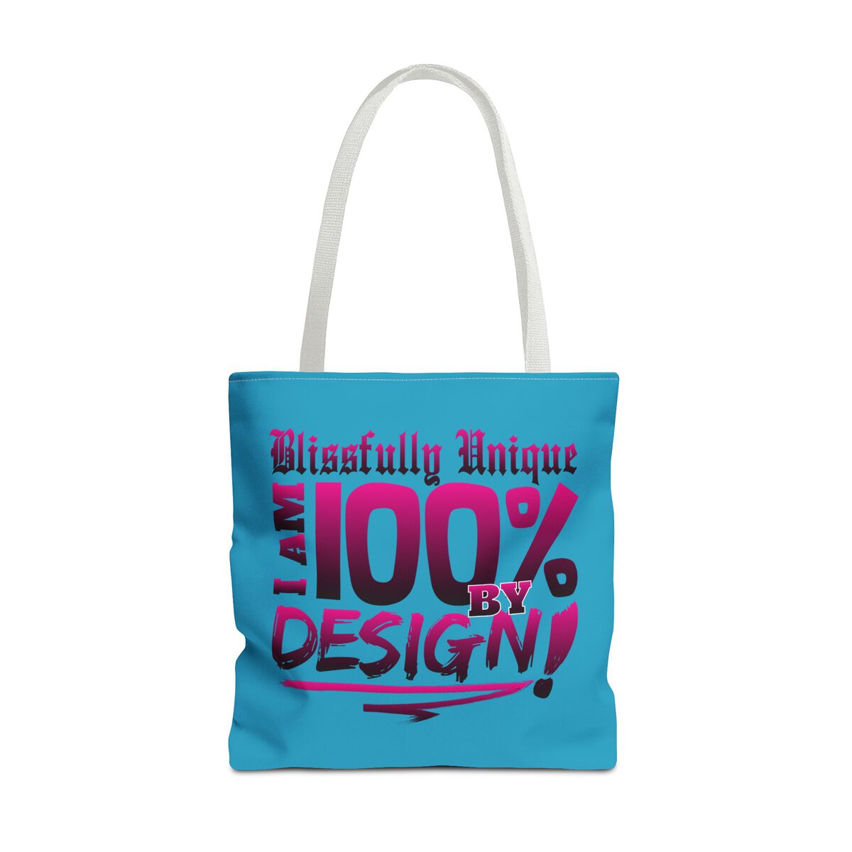 BLISSFULL UNIQUE - I AM 100% BY DESIGN - DRK PNK - TRQS - Tote Bag (AOP) - Image 5