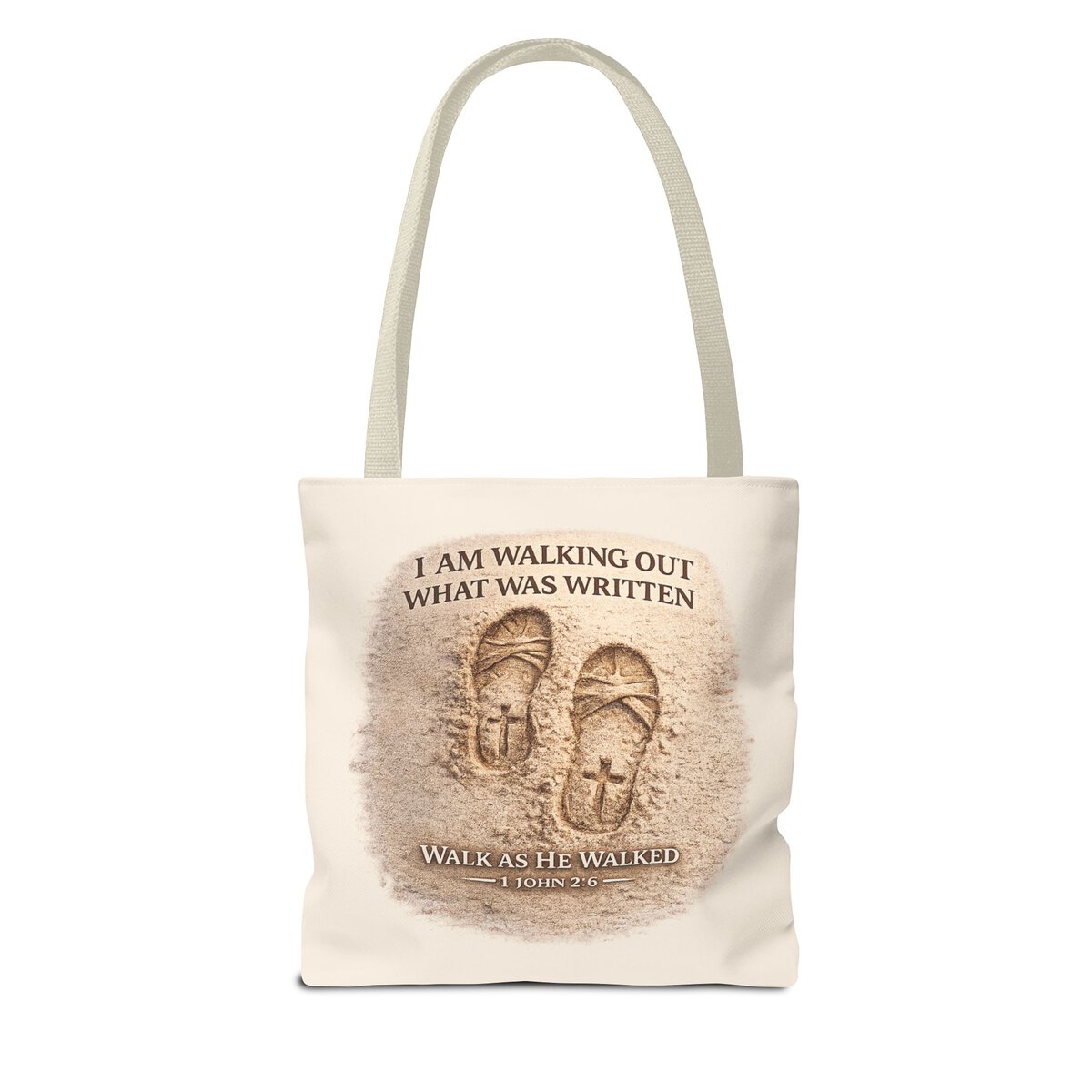 I AM WALKING OUT WHAT WAS WRITTEN - WALK AS HE WALKED - 1 JOHN 2:6 - BGE - Tote Bag (AOP) - Image 2