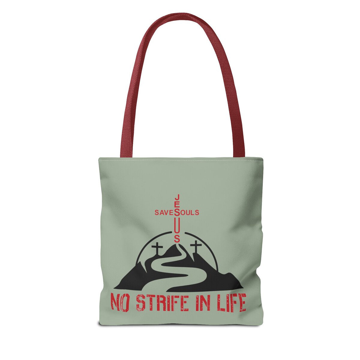 Jesus Saves Souls - No Strife In Life - Red/BLK - SGE - Tote Bag - (AOP) - Image 4