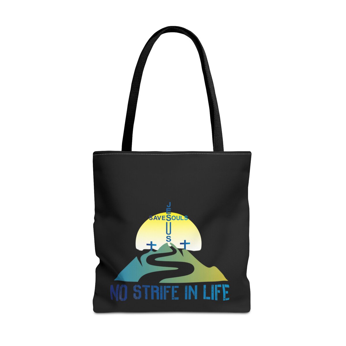 Jesus Saves Souls - No Strife In Life - BL/GRN - BLK - Tote Bag (AOP) - Image 5
