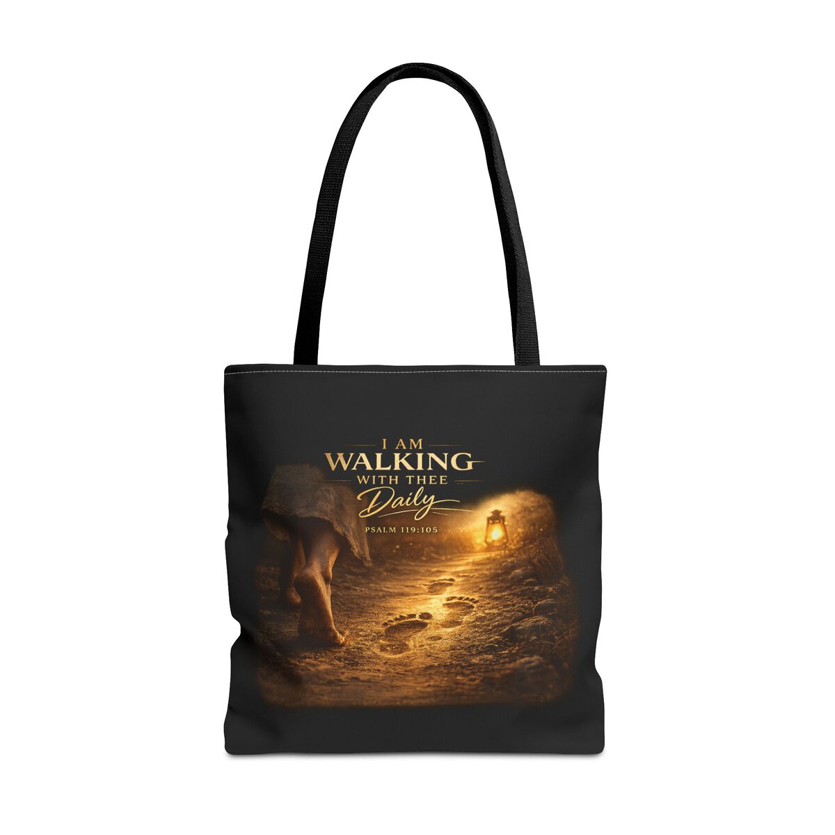 I AM WALKING WITH THEE DAILY - PSALM 119:105 - FOOTSTEPS - Tote Bag (AOP) - Image 5
