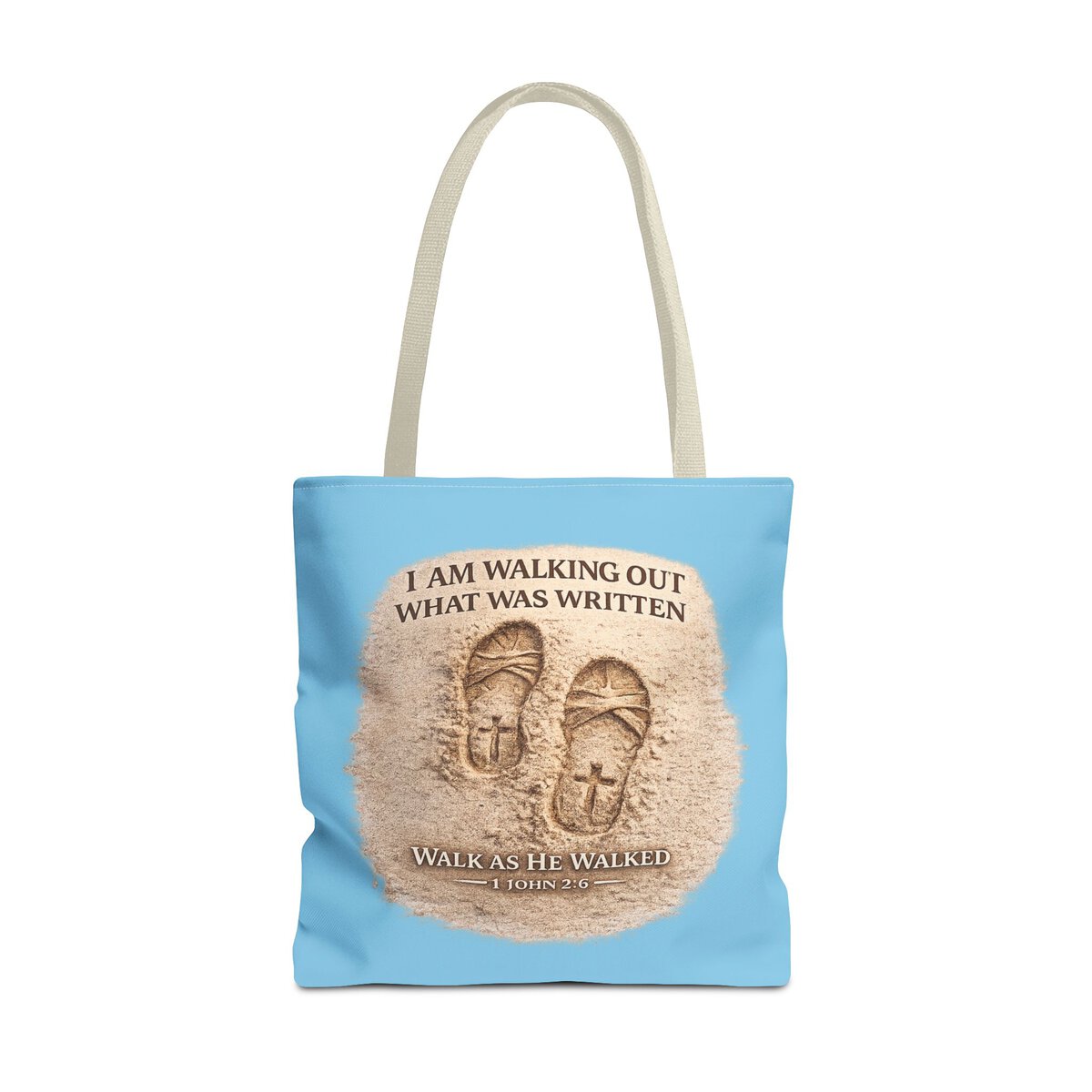 I AM WALKING OUT WHAT WAS WRITTEN - WALK AS HE WALKED - 1 JOHN 2:6 - SKY-BLE - Tote Bag (AOP) - Image 5