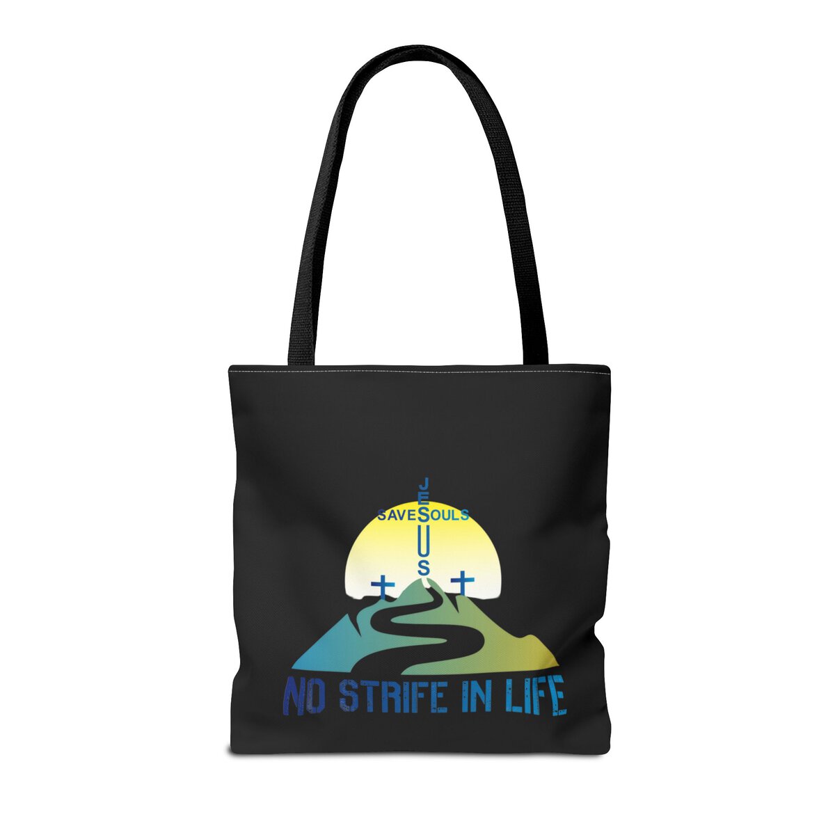 Jesus Saves Souls - No Strife In Life - BL/GRN - BLK - Tote Bag (AOP) - Image 4