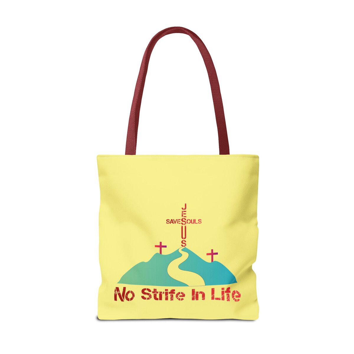 Jesus Saves Souls - No Strife In Life - RD/GRN - YLW - Tote Bag (AOP) - Image 6