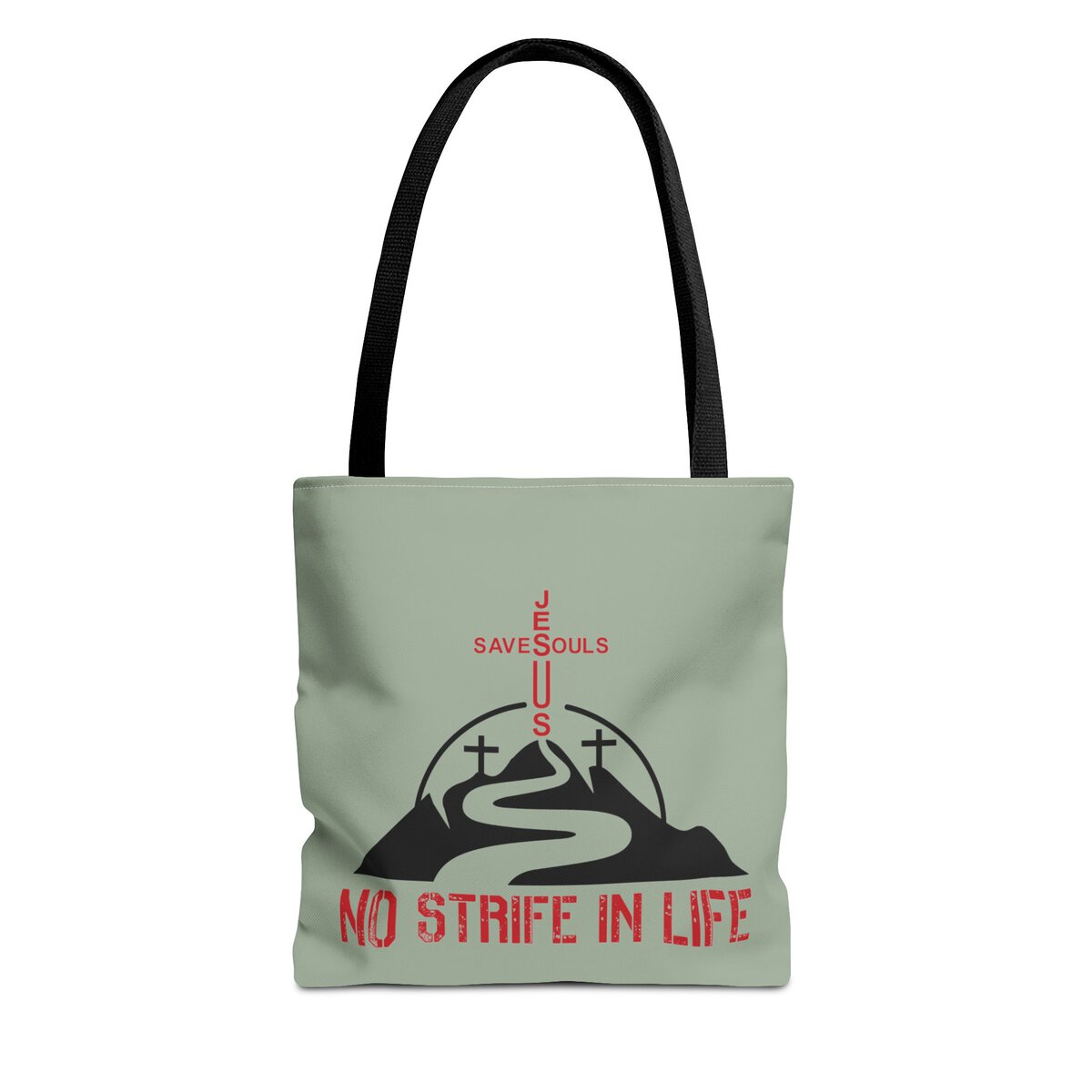 Jesus Saves Souls - No Strife In Life - Red/BLK - SGE - Tote Bag - (AOP)