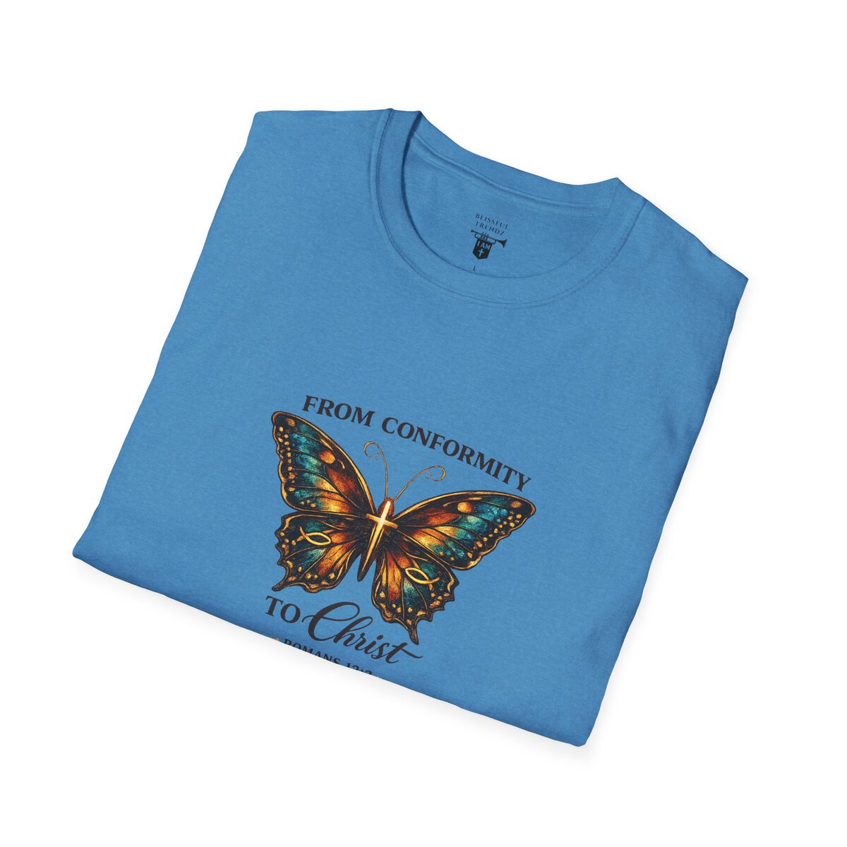 FROM CONFORMITY TO CHRIST - ROMANS 12:2 - BUTTERFLY - Unisex Softstyle T-Shirt - Image 30