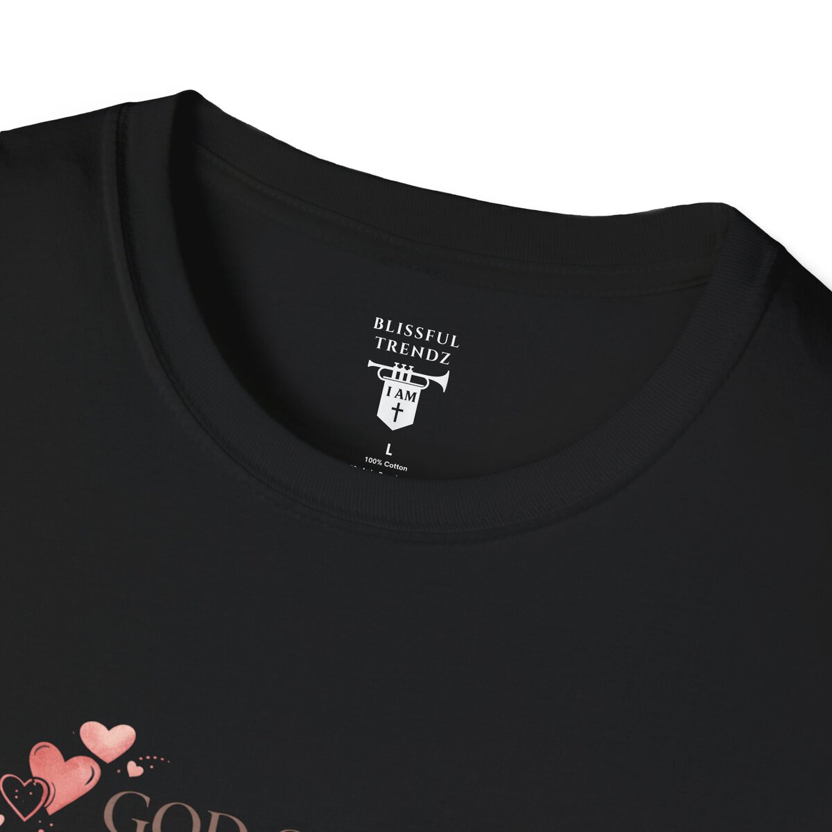 God Says I AM Word Cloud - Heart Motif - Unisex Softstyle T-Shirt - Image 11