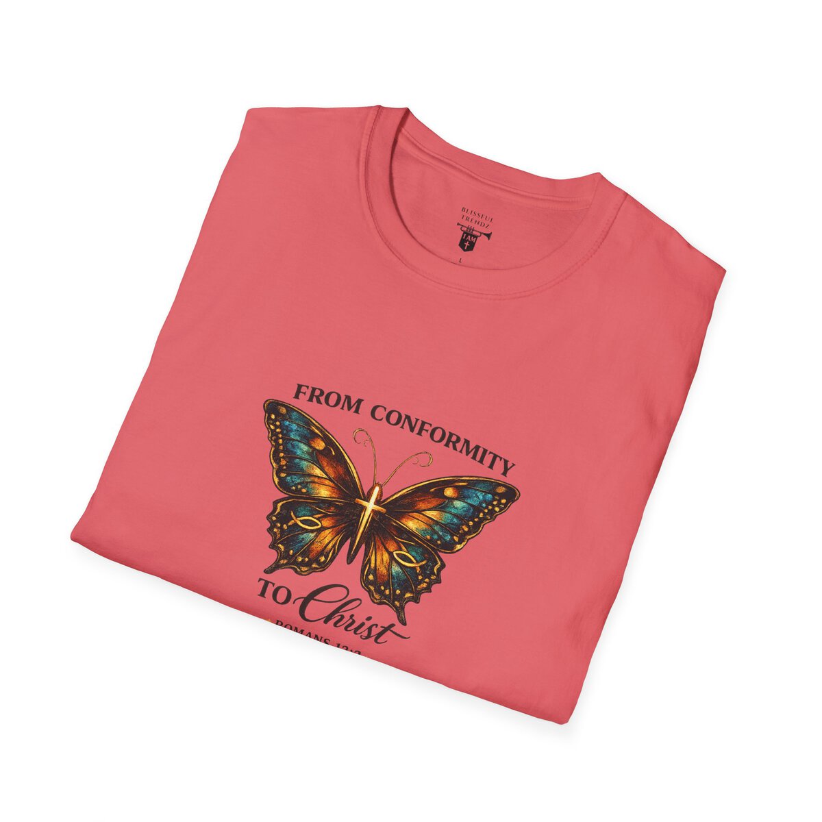 FROM CONFORMITY TO CHRIST - ROMANS 12:2 - BUTTERFLY - Unisex Softstyle T-Shirt - Image 12