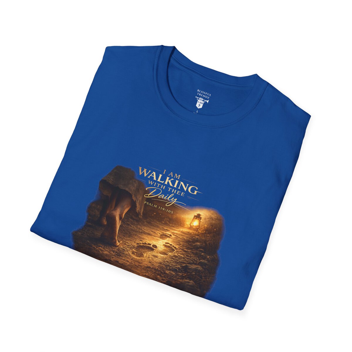 I AM WALKING WITH THEE DAILY - PSALM 119:105 - FOOTPRINTS - Unisex Softstyle T-Shirt - Image 6