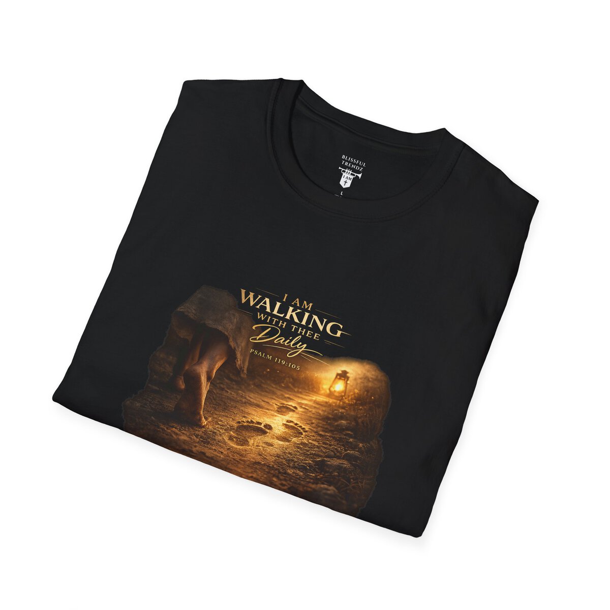 I AM WALKING WITH THEE DAILY - PSALM 119:105 - FOOTPRINTS - Unisex Softstyle T-Shirt - Image 9