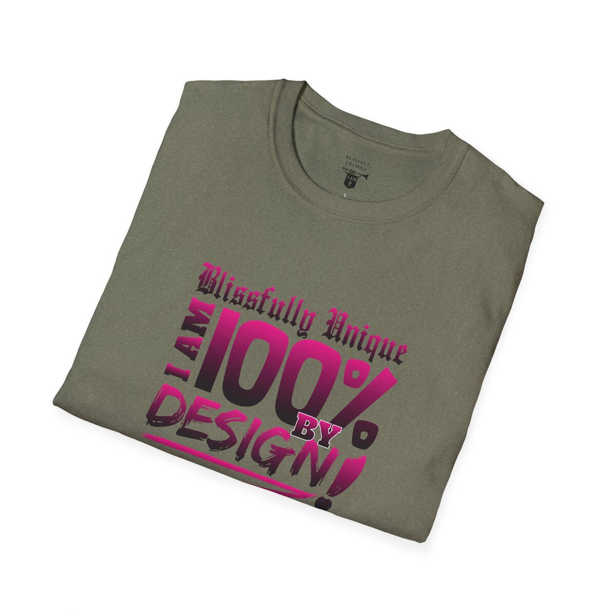 Blissfully Unique - I AM 100% by Design - Typography - DRK PNK - Unisex Softstyle T-Shirt - Image 18
