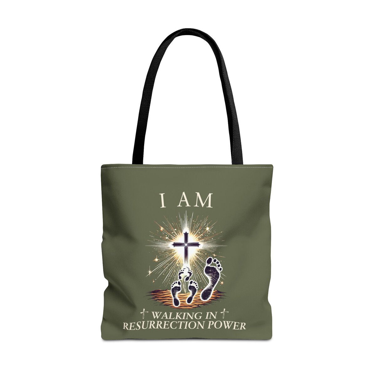 I AM Walking In Resurrection Power - Footprints - MLT GRN - Tote Bag (AOP) - Image 7