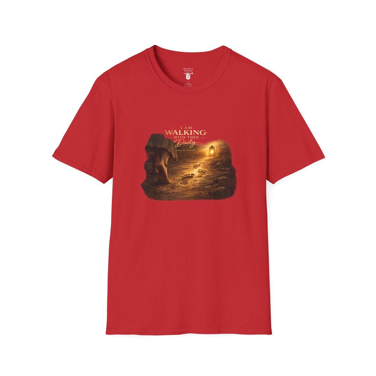 I AM WALKING WITH THEE DAILY - PSALM 119:105 - FOOTPRINTS - Unisex Softstyle T-Shirt - Image 37