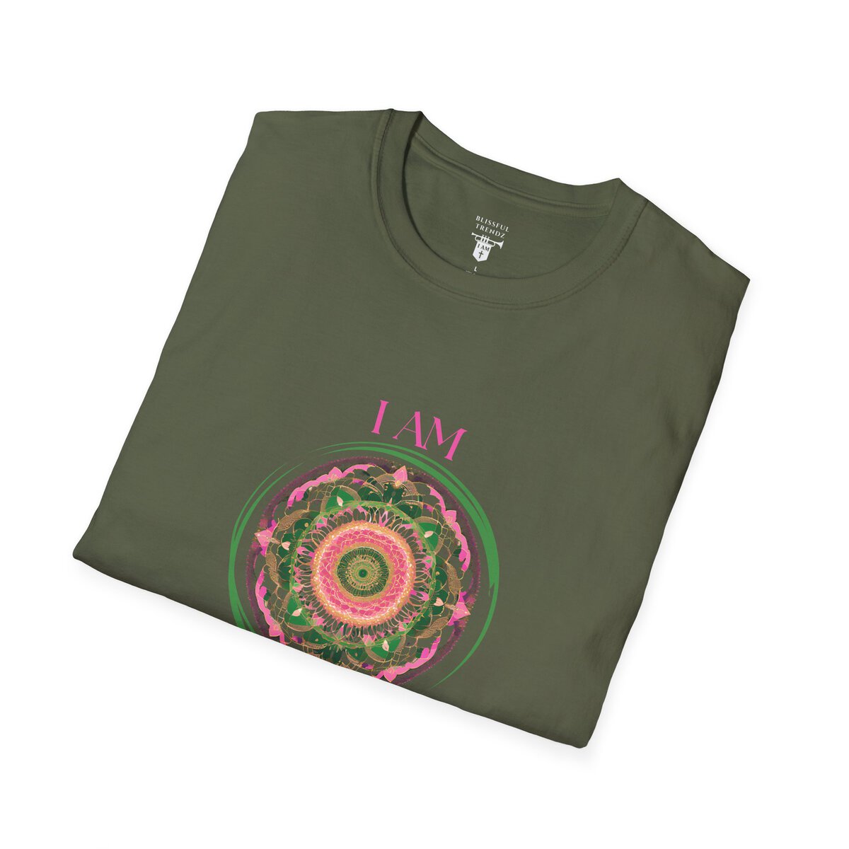 I AM 100% by Design - PNK/GRN MNDLA - Unisex Softstyle T-Shirt - Image 12