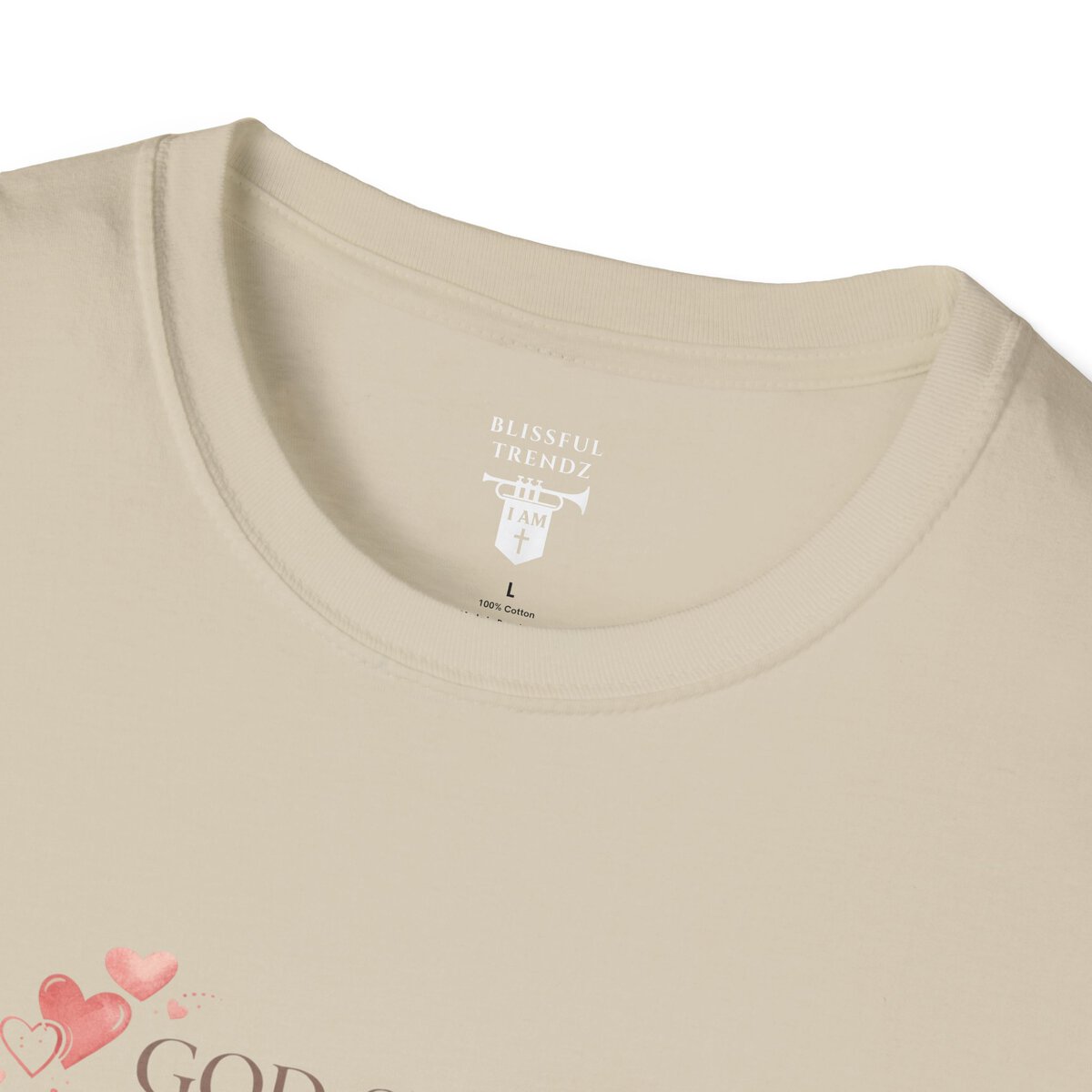 God Says I AM Word Cloud - Heart Motif - Unisex Softstyle T-Shirt - Image 14