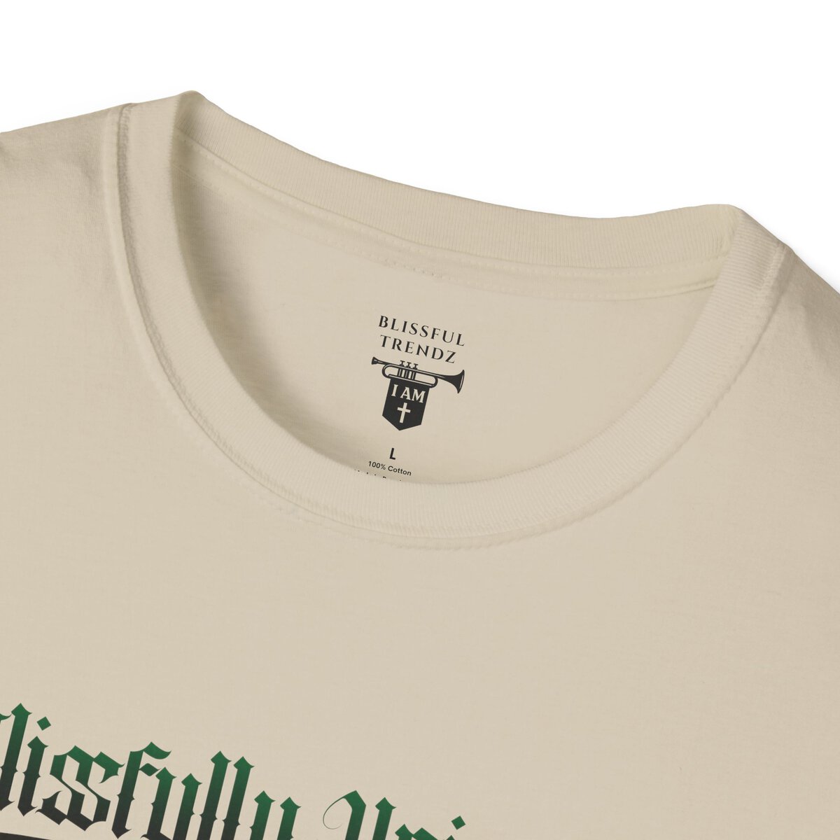 Blissfully Unique - I AM 100% By Design! - Typography - GRN/BLCK - Unisex Softstyle T-Shirt - Image 8