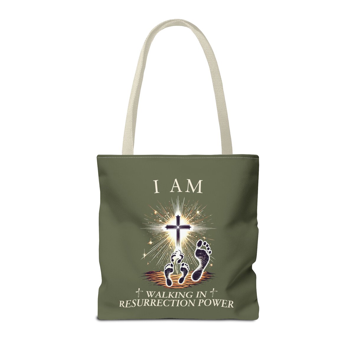 I AM Walking In Resurrection Power - Footprints - MLT GRN - Tote Bag (AOP) - Image 10