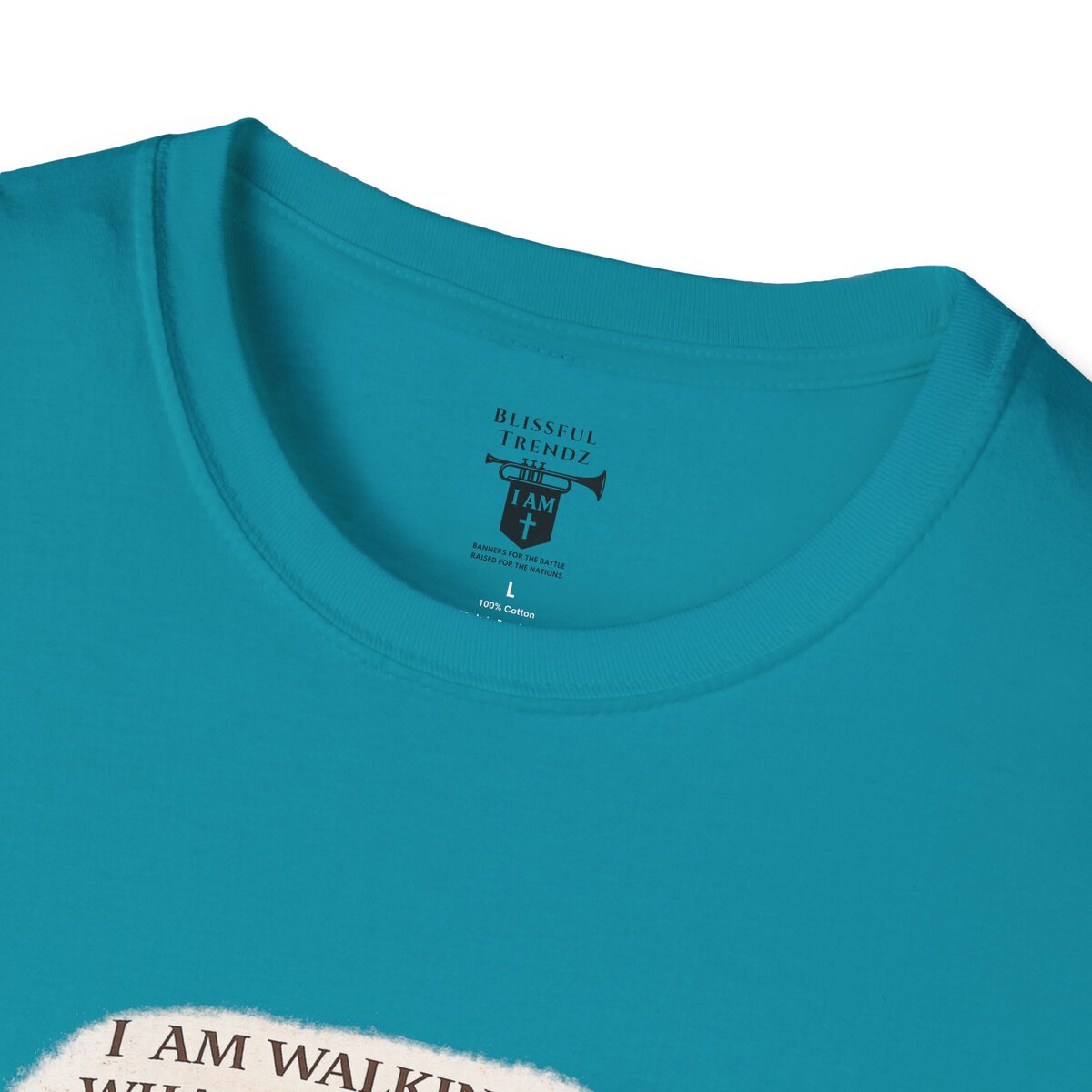 I AM WALKING OUT WHAT WAS WRITTEN - WALK AS HE WALKED - 1 JOHN 2:6 - IMPRINT OF SANDALS W/CROSS - WHT WSHD - Unisex Softstyle T-Shirt - Image 32