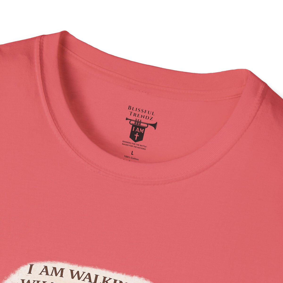 I AM WALKING OUT WHAT WAS WRITTEN - WALK AS HE WALKED - 1 JOHN 2:6 - IMPRINT OF SANDALS W/CROSS - WHT WSHD - Unisex Softstyle T-Shirt - Image 8