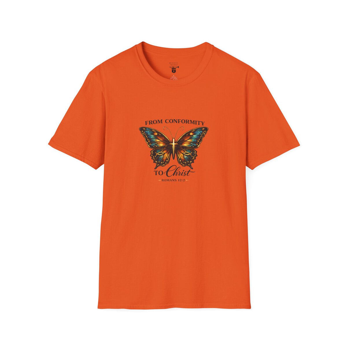 FROM CONFORMITY TO CHRIST - ROMANS 12:2 - BUTTERFLY - Unisex Softstyle T-Shirt - Image 19