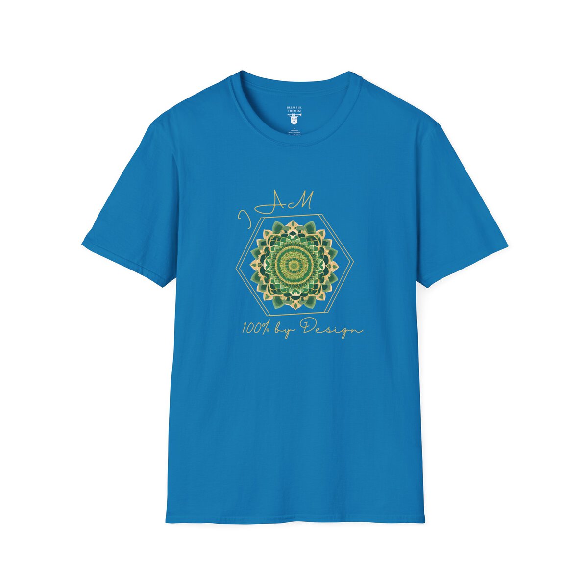 I AM 100% by Design - GRN/GLD - MNDLA - Unisex Softstyle T-Shirt - Image 16