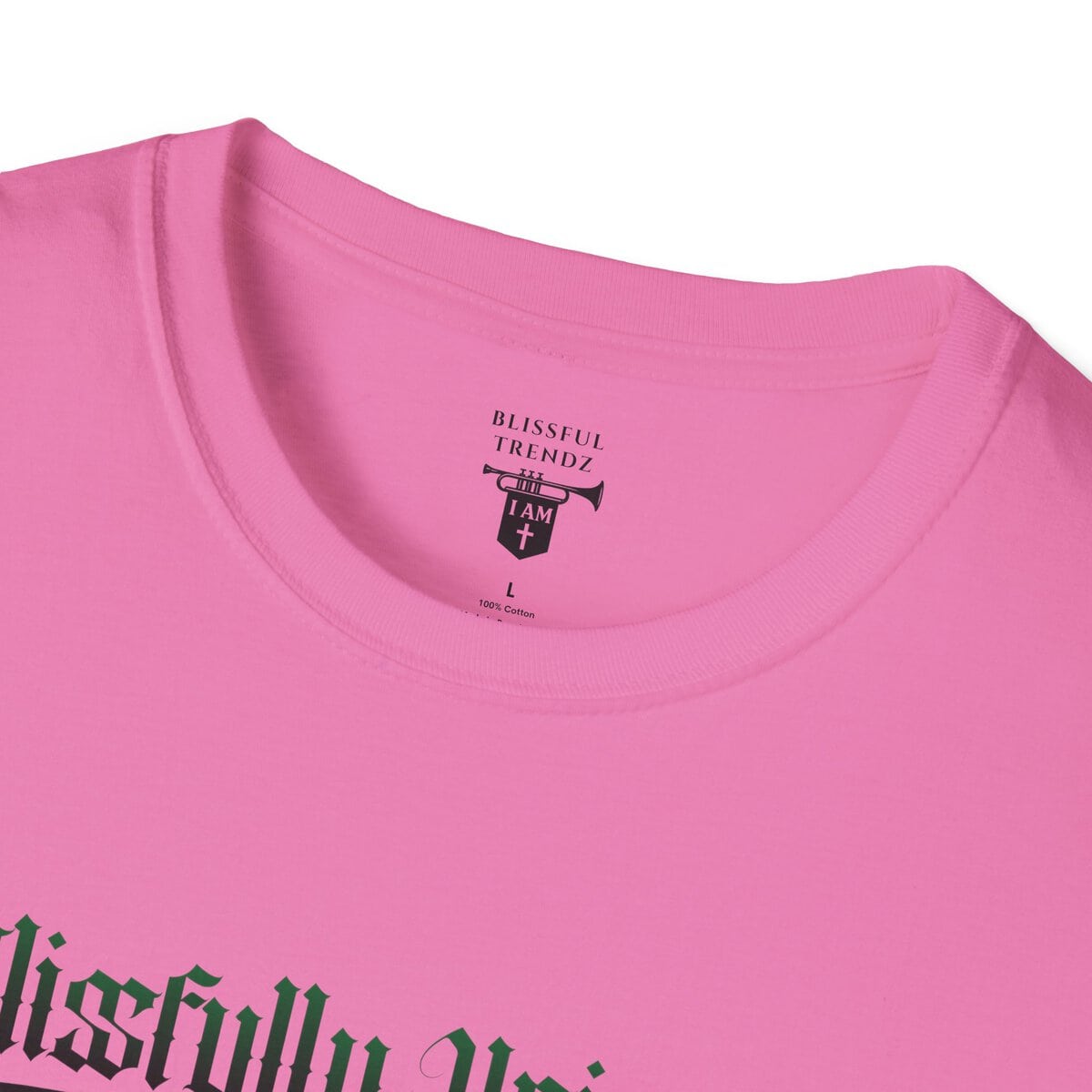 Blissfully Unique - I AM 100% By Design! - Typography - GRN/BLCK - Unisex Softstyle T-Shirt - Image 38