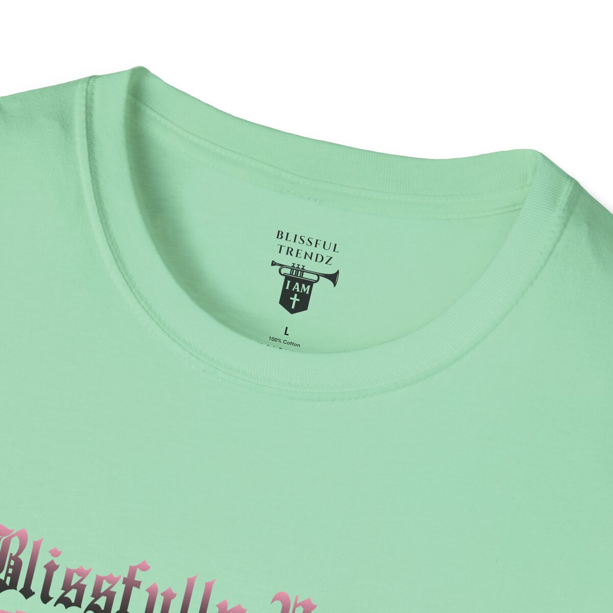 Blissfully Unique - I AM 100% by Design! - Typography - LT PNK - Unisex Softstyle T-Shirt - Image 2