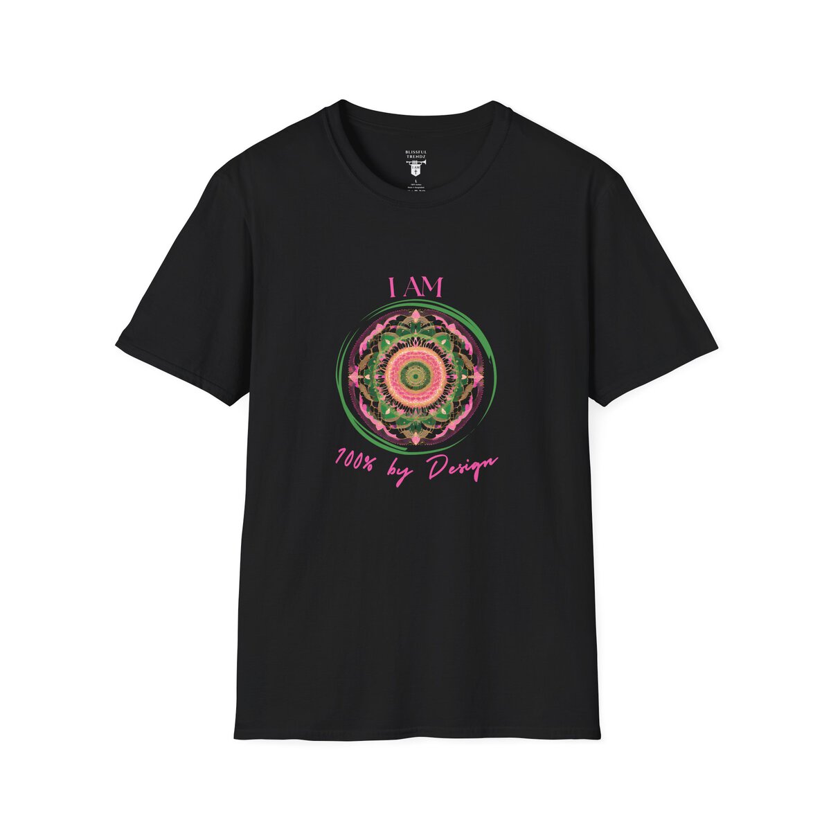 I AM 100% by Design - PNK/GRN MNDLA - Unisex Softstyle T-Shirt - Image 4