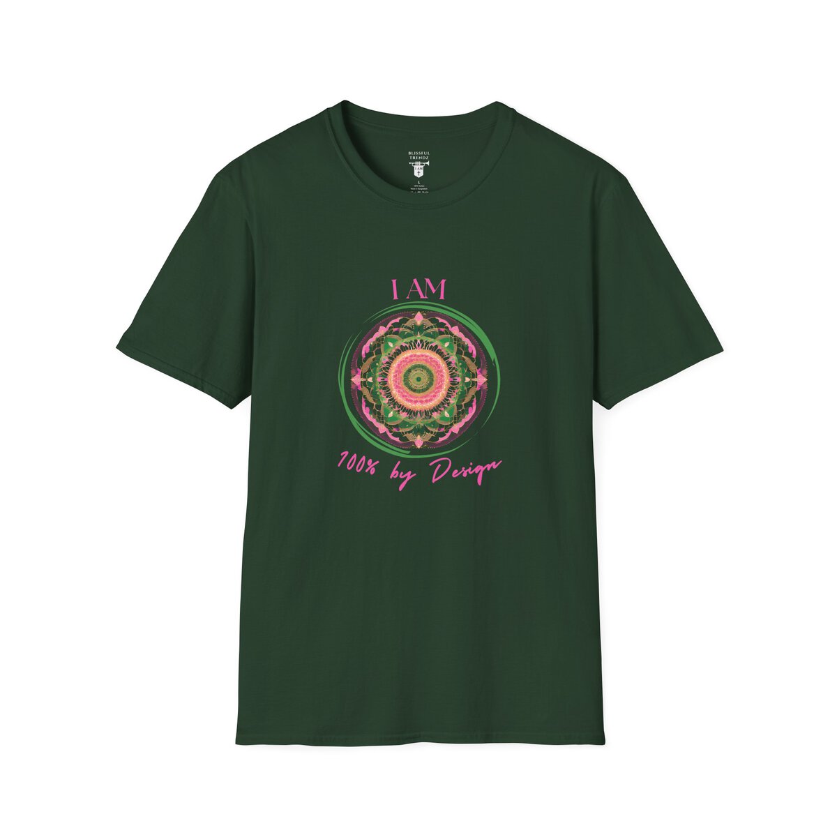 I AM 100% by Design - PNK/GRN MNDLA - Unisex Softstyle T-Shirt - Image 13