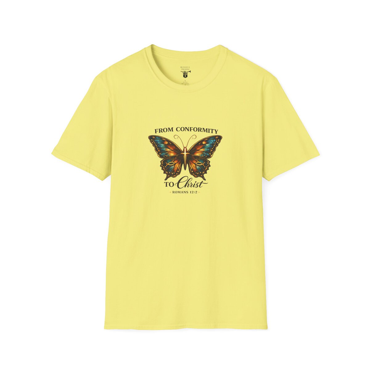 FROM CONFORMITY TO CHRIST - ROMANS 12:2 - BUTTERFLY - Unisex Softstyle T-Shirt - Image 22