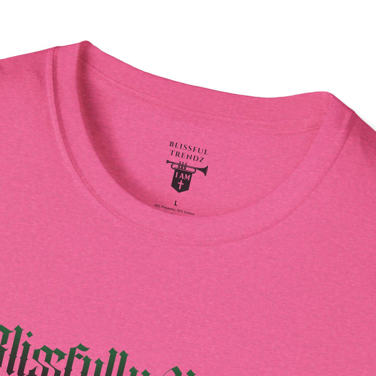 Blissfully Unique - I AM 100% By Design! - Typography - GRN/WHT - Unisex Softstyle T-Shirt - Image 2