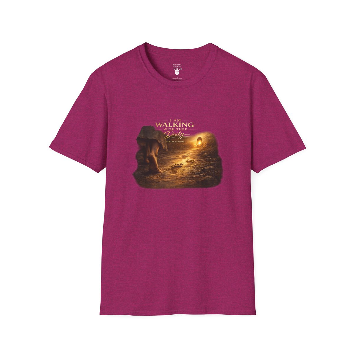 I AM WALKING WITH THEE DAILY - PSALM 119:105 - FOOTPRINTS - Unisex Softstyle T-Shirt - Image 13