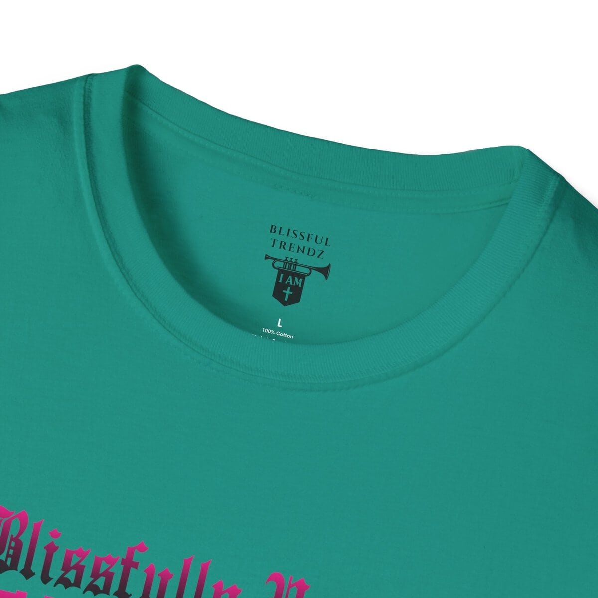 Blissfully Unique - I AM 100% by Design - Typography - DRK PNK - Unisex Softstyle T-Shirt - Image 2