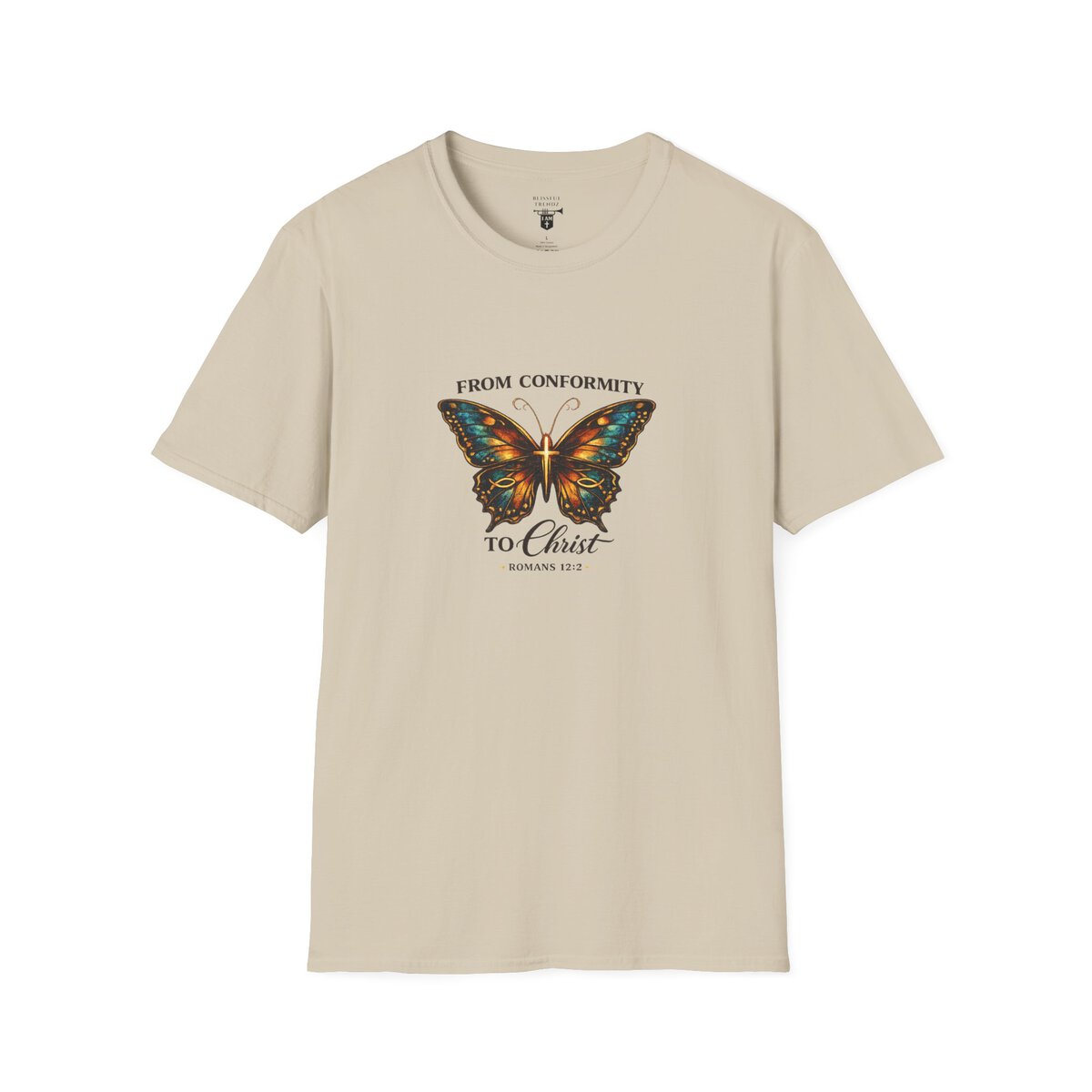 FROM CONFORMITY TO CHRIST - ROMANS 12:2 - BUTTERFLY - Unisex Softstyle T-Shirt - Image 13