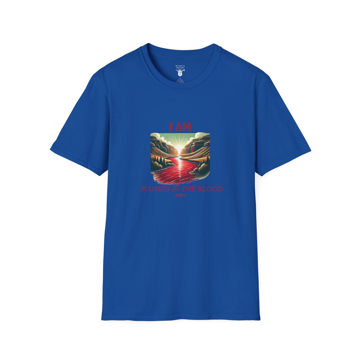 I AM Washed In The Blood - 1 JOHN 1:7 - River-Red - Unisex Softstyle T-Shirt - Image 34